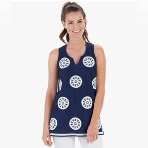 Mudpie women’s size‎ medium, Gigi, embroidered tunic, navy and white top